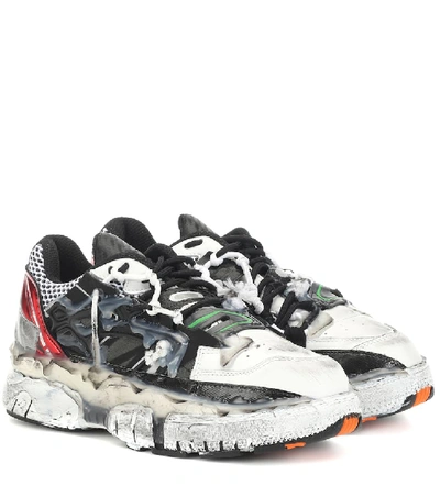 Maison Margiela Distressed Drip-effect Trainers In Black,red,white