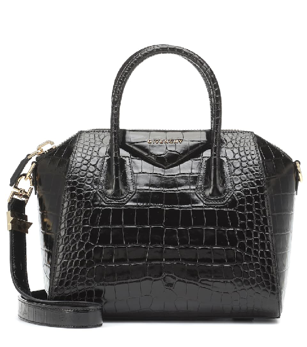 Givenchy Mini Antigona Croc Embossed Calfskin Leather Satchel In Black | ModeSens
