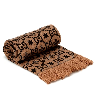 Gucci Gg Wool, Cashmere And Silk Blanket In Brown