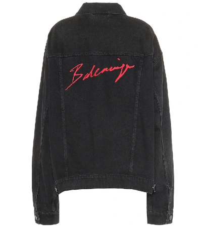 Balenciaga Embroidered Denim Jacket In Black