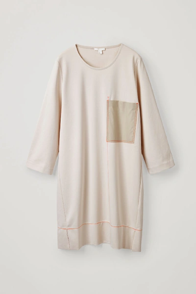 Cos Contrast-detail T-shirt Dress In Beige