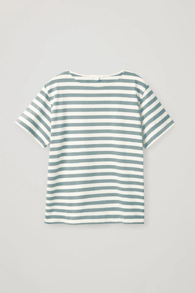 Cos Striped Boat-neck T-shirt In Turquoise