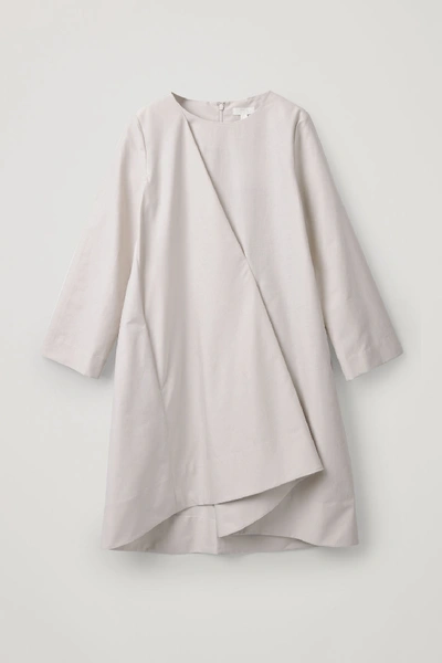 Cos Asymmetric-pleat Dress In Pale Brown