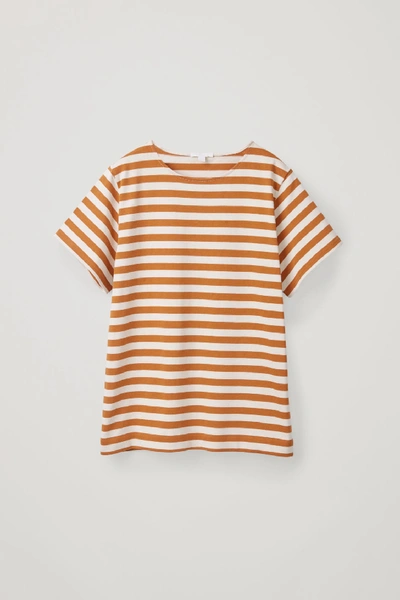 Cos Striped Boat-neck T-shirt In Orange