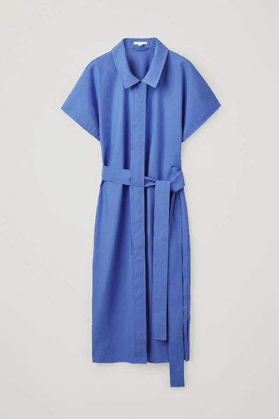 Cos Woven-jersey Belted Shirt Dress In Blue