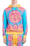 Versace Baroque Print Cotton Sweatshirt Hoodie In Orange Blue