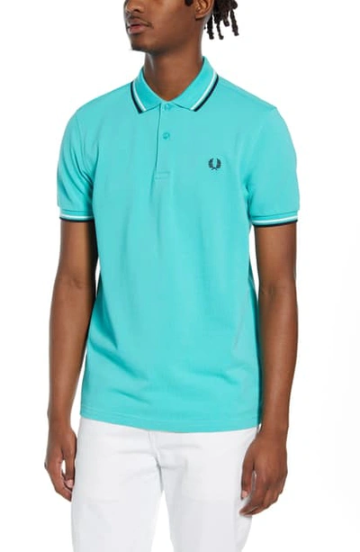 Fred Perry Twin Tipped Extra Slim Fit Pique Polo In Pepmnt/sw/navy