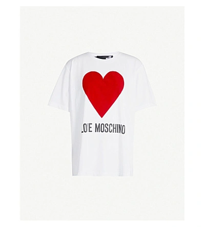 Love Moschino Heart-print Cotton-jersey T-shirt In White