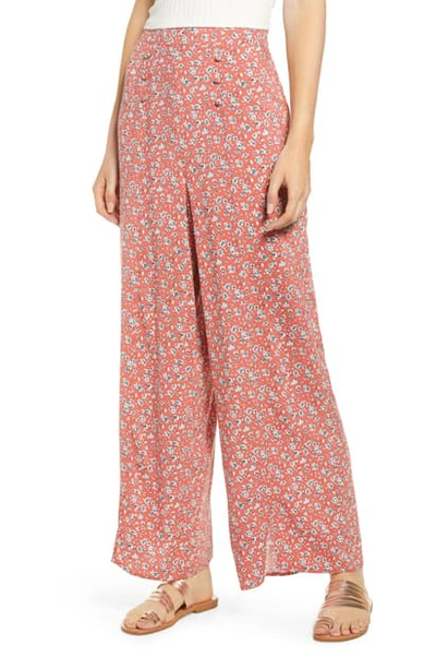 Band Of Gypsies Sunflower Floral Print Pants In Apricot Turquoise