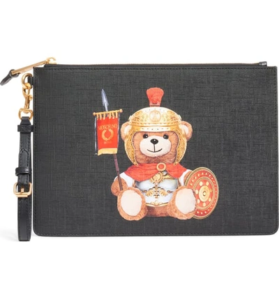 Moschino Handbags Roman Teddy Bear Flat Clutch W/wristlet In Black