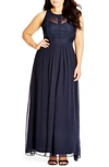 CITY CHIC PANELED LACE BODICE GOWN,00101079