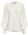 ALEXIS Minelli Smocked Button Front Blouse,060035103770