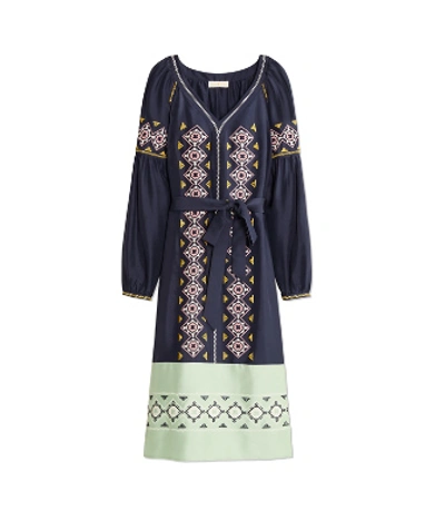 tory burch embroidered tunic dress Tory Burch Therese Tunic Dress Embroidered Belted Black V-Neck Cotton  Women's 2