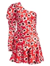 BORGO DE NOR Christina Floral One-Sleeve Side Ruche Mini Dress
