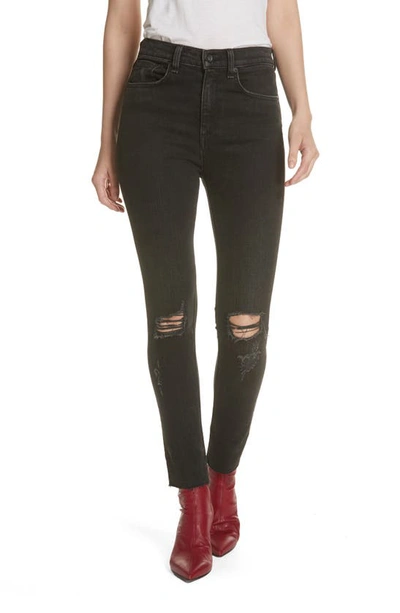 Rag & Bone High-rise Distressed Ankle Skinny Jeans In Black
