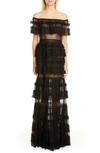 ZUHAIR MURAD OFF THE SHOULDER TIERED GOWN,DRR19037-LMIX001