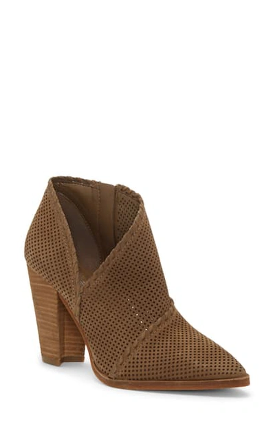 Vince Camuto Lamorna Perforated Pointy Toe Bootie In Antique Green Nubuck Leather