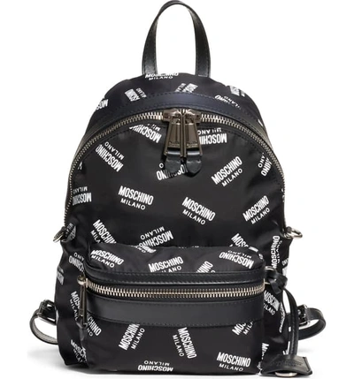 Moschino Allover Logo Backpack In Black Multi