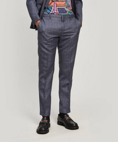 Paul Smith Checked Wool-blend Tailored Trousers In Blue