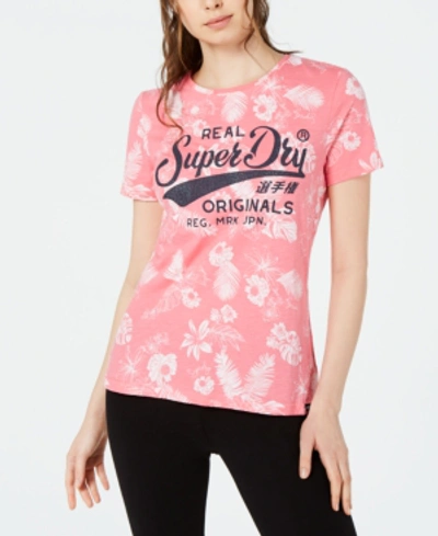 Superdry Cotton Floral-print Logo T-shirt In Sorbet Pink