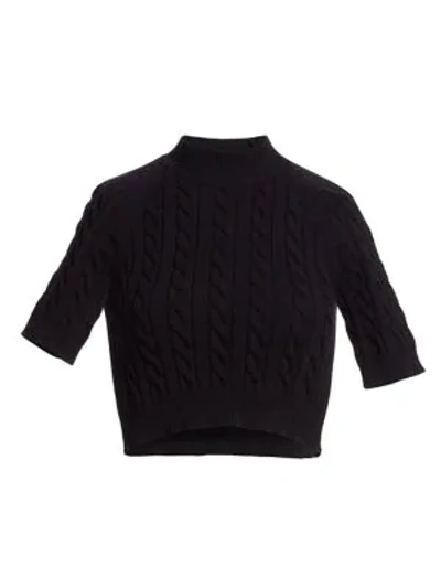Alexander Wang T Cable-knit Short-sleeve Crop Sweater In Black