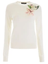 Dolce & Gabbana Lily-embellished Silk Sweater In Bianco Naturale (white)