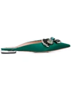 Rochas Embellished Bow-tie Mules - Green