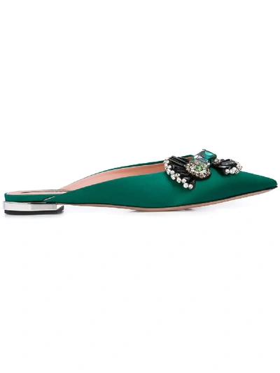 Rochas Embellished Bow-tie Mules - Green