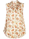 DEREK LAM FLORAL PRINT SCARF NECK HANDKERCHIEF BLOUSE