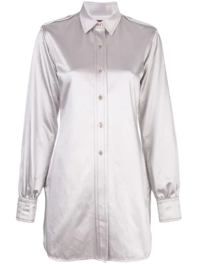 Sies Marjan Kelsi Longline Cotton-blend Satin Shirt In Grey