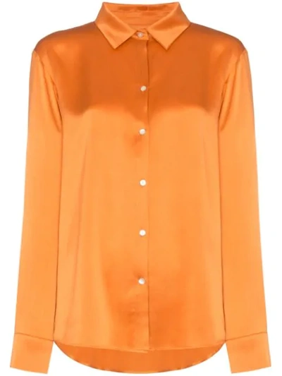 Asceno Button-down Sandwashed-silk Pyjama Top In Orange