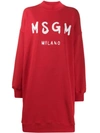 Msgm Logo Print Sweater Dress In Red