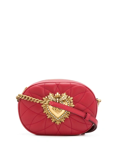 Dolce & Gabbana Devotion Embellished Quilted Leather Shoulder Bag In Red
