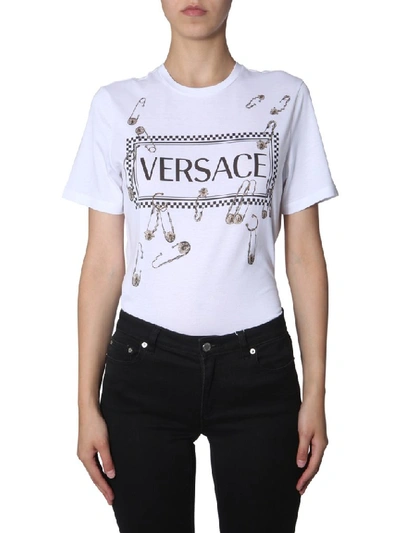 Versace Safety Pin Logo T-shirt In White