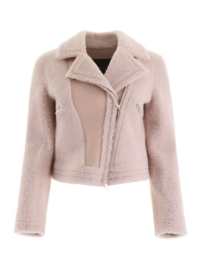Blancha Shearling Biker Jacket In Pink