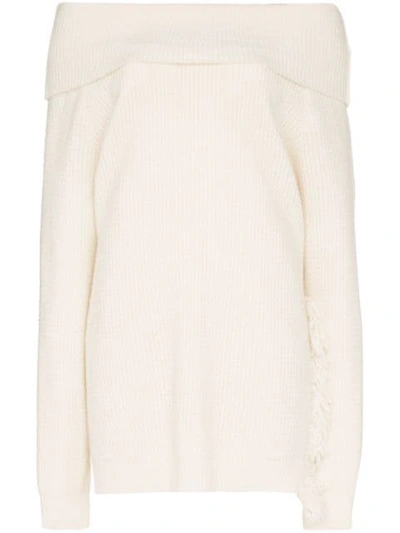 Stella Mccartney Off- The-shoulder Fringe Sweater - White