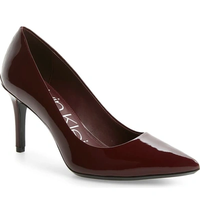 Calvin Klein 'gayle' Pointy Toe Pump In Bordeaux Patent Leather