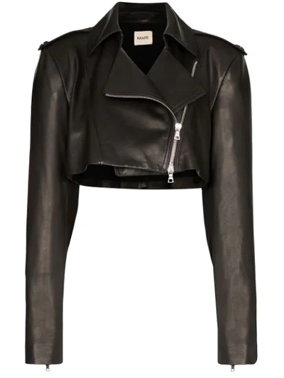 Khaite Eduarda Cropped Leather Moto Jacket In Black