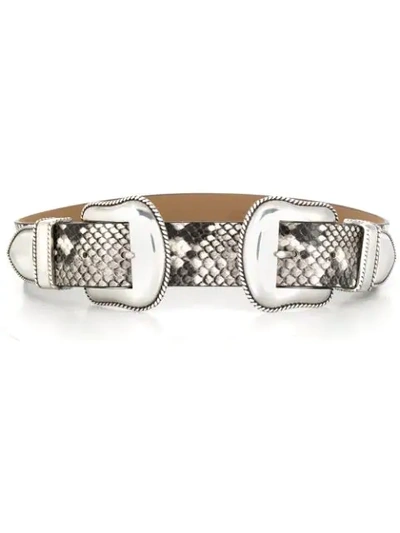 B-low The Belt Double Buckled Reptile Pattern Belt In White
