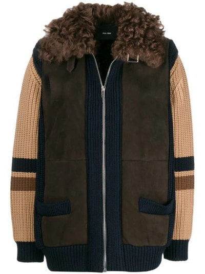 Miu Miu Knitted Shearling Jacket - 棕色 In Brown