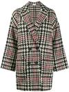 RED VALENTINO RED VALENTINO DOUBLE BREASTED HOUNDSTOOTH COAT - 红色
