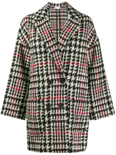 Red Valentino Prince Of Wales Double Breasted Coat In Black