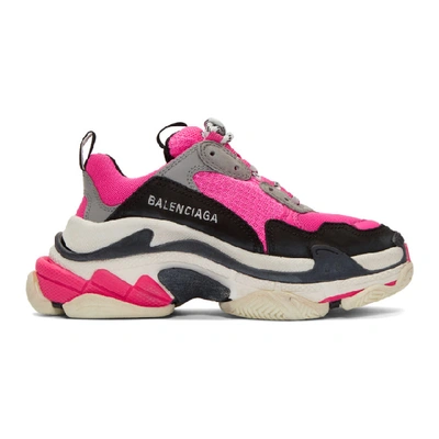 Balenciaga Pink And White Triple S Sneakers In Pink