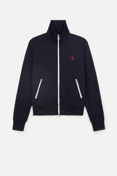 Ami Alexandre Mattiussi Zipped Sweatshirt With High Collar And Ami De Coeur Patch In Blue