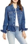 Blanknyc Peplum Hem Denim Jacket In Second Round