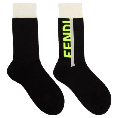 Fendi Logo-intarsia Stretch Cotton-blend Socks In Black