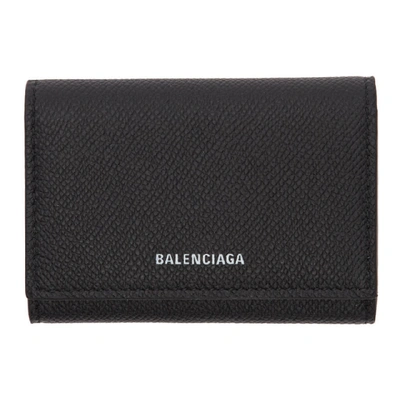 Balenciaga Ville' Logo Print Accordion Leather Card Holder In Black