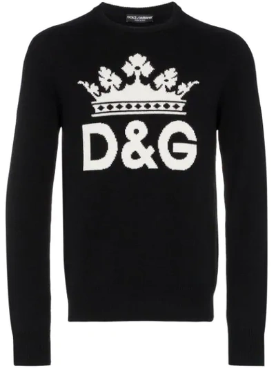 Dolce & Gabbana Dolce And Gabbana Black Cashmere Dg Crown Jumper