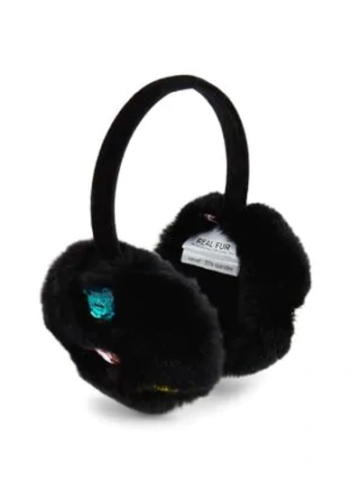 Glamourpuss Embellished Rabbit Fur Ear Muffs In Black