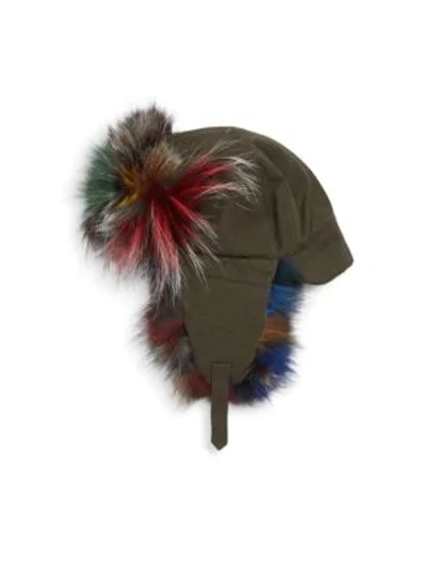 Adrienne Landau Dyed Fox Fur-trim Trapper Hat In Grey Multi